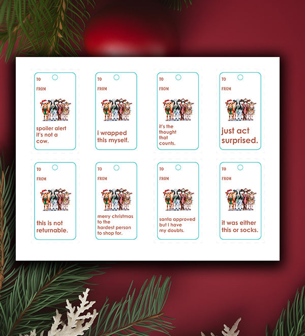 Sassy Christmas Cows Gift Tags