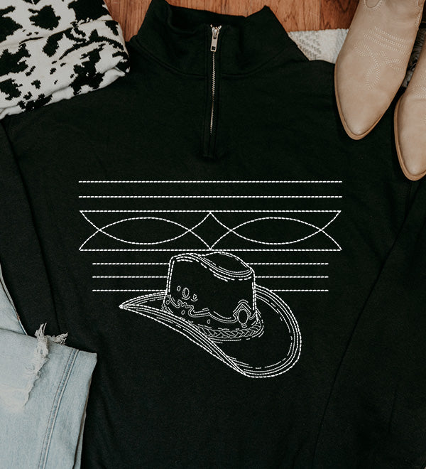 Cowboy Hat Boot Stitch 1/4 Zip Pullover